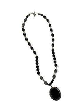 Black Beaded locket Necklace whimsy goth